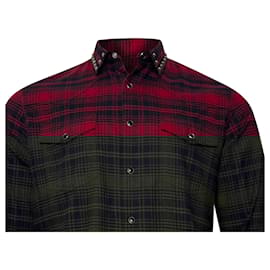 Valentino Garavani-Chemise en flanelle à carreaux Valentino Garavani Rockstud en coton rouge et noir-Multicolore