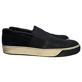 Tênis Slip-On Lanvin em couro preto e camurça Preto