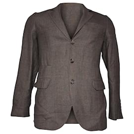 Brunello Cucinelli-Blazer à carreaux à simple boutonnage en laine marron de Brunello Cucinelli-Marron