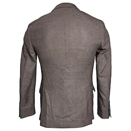 Brunello Cucinelli-Blazer à carreaux à simple boutonnage en laine marron de Brunello Cucinelli-Marron