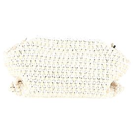 Loeffler Randall Doreen Beaded Frame Clutch in White Raffia White Cream