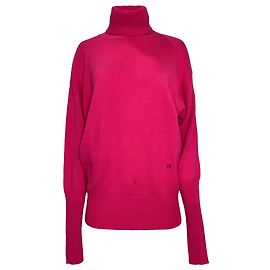 Victoria Beckham Logo-bestickter Rollkragenpullover aus rosa Kaschmir Pink