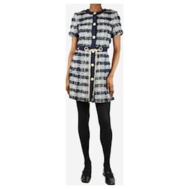 Chanel-Navy blue and white houndstooth midi dress - size UK 10-Blue