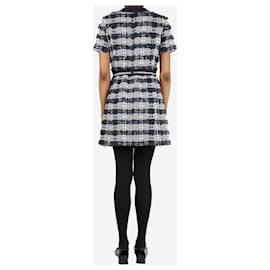 Chanel-Navy blue and white houndstooth midi dress - size UK 10-Blue