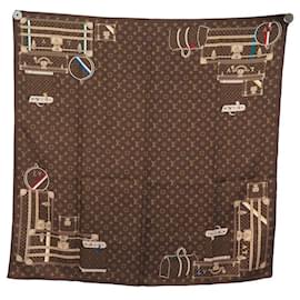Louis Vuitton-LOUIS VUITTON MALLE TRUNK MONOGRAM 401307 BROWN SILK SCARF-Brown