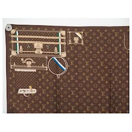 Louis Vuitton-LOUIS VUITTON MALLE TRUNK MONOGRAM 401307 BROWN SILK SCARF-Brown