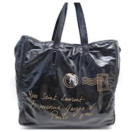 Yves Saint Laurent-YVES SAINT LAURENT RASPAIL 188651 VARNISHED LEATHER TOTE BAG-Black