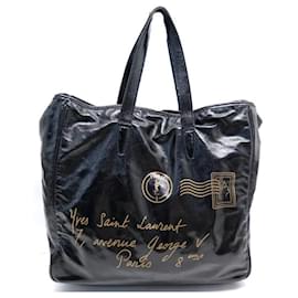 Yves Saint Laurent-YVES SAINT LAURENT RASPAIL 188651 VARNISHED LEATHER TOTE BAG-Black