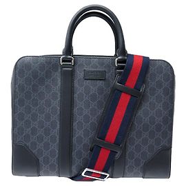 GUCCI SUPREME GG 474135 MONOGRAM BANDOLIER BRIEFCASE Dark grey