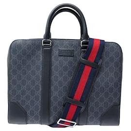 Gucci-GUCCI SUPREME GG 474135 MONOGRAM BANDOLIER BRIEFCASE-Dark grey