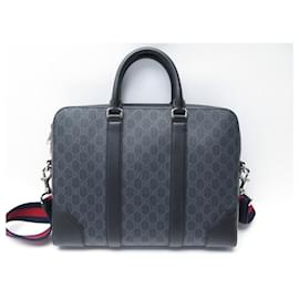 Gucci-GUCCI SUPREME GG 474135 MONOGRAM BANDOLIER BRIEFCASE-Dark grey