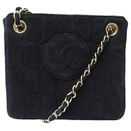 Chanel-VINTAGE CHANEL LOGO CC HAND BAG BLACK SUEDE PURSE-Black