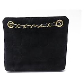 Chanel-VINTAGE CHANEL LOGO CC HAND BAG BLACK SUEDE PURSE-Black