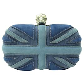 Alexander Mcqueen-NINE ALEXANDER MC QUEEN MINAUDIERE SKULL CLUTCH 208024 BLUE BAG-Blue