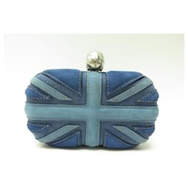 Alexander Mcqueen-NINE ALEXANDER MC QUEEN MINAUDIERE SKULL CLUTCH 208024 BLUE BAG-Blue