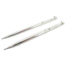 Tiffany & Co. ballpoint pen and mechanical pencil set with silver T barrette Silvery