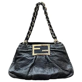 Fendi-Fendi Leather Chain Handbag 8BR615-Black