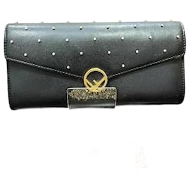 Fendi-Fendi Leather Studded Chain Wallet 8M0365-Black