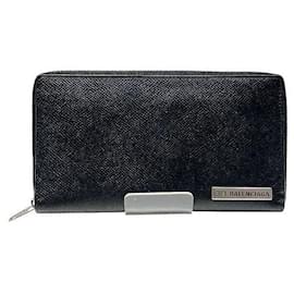 Balenciaga-Balenciaga Leather Zip-Around Wallet 674763-Black