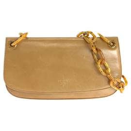 Prada-Prada Leather Plastic Chain Shoulder Bag-Brown