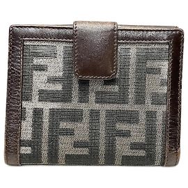 Fendi Zucca Bifold Wallet Canvas Leather Brown