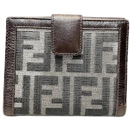 Fendi-Fendi Zucca Bifold Wallet Canvas Leather-Brown