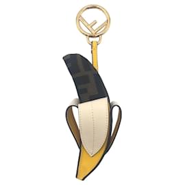 Fendi-Fendi Zucca Banana Keychain Brown Yellow Gold-Brown