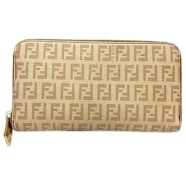 Fendi-Fendi Zucchino Leather Zip Wallet 8M0024-Beige