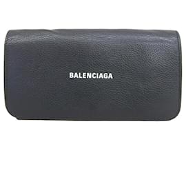 Balenciaga-Balenciaga Leather Long Wallet 594289-Black