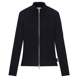 Courreges Schwarze gerippte Strickjacke mit Reißverschluss von Courrèges Schwarz