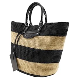 Balenciaga-Balenciaga Raffia Basket Handbag Black/Beige-Black