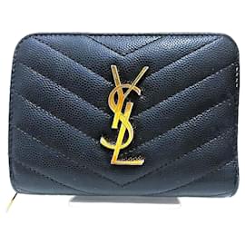 Yves Saint Laurent Leather Compact Zip Wallet Black