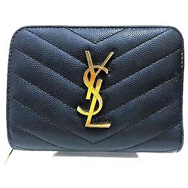 Yves Saint Laurent Leder Compact-Zip-Geldbörse Schwarz