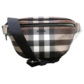 Bolsa de corpo em couro e algodão Burberry 8052806 Bege