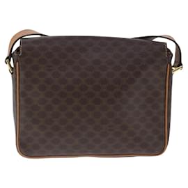 Céline-CELINE Macadam Canvas Shoulder Bag PVC Leather Brown Gold Auth 104590-Brown,Golden