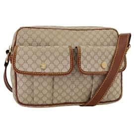 Céline-CELINE Macadam Canvas Shoulder Bag Beige Gold Auth 106111-Beige,Golden