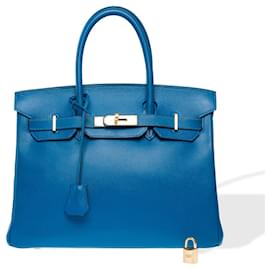 Hermès-HERMES Birkin 30 Bag in Blue Leather - 102336-Blue