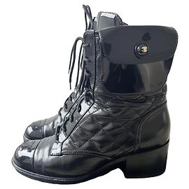 Botas Chanel de couro preto Preto