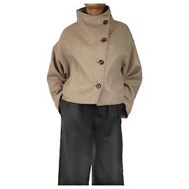 Rouje Taupe cropped wool-blend jacket - size UK 6 Other