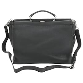 Fendi-Fendi Peekaboo Selleria Monster Leather Shoulder Bag-Black