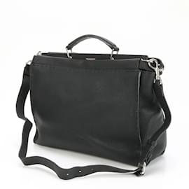 Fendi-Fendi Peekaboo Selleria Monster Leather Shoulder Bag-Black