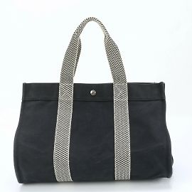 Hermès Hermes Cannes MM Leather Canvas Tote Bag Black
