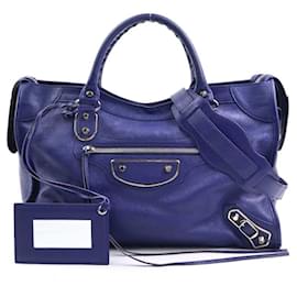 Balenciaga-Balenciaga City Leather Handbag-Blue,Navy blue
