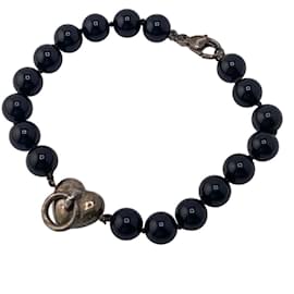 Tiffany & Co-Pulseira charm em forma de coração com fecho Tiffany-Preto,Prata