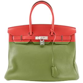 Hermès-Hermes Birkin 35 Handbag in Togo Leather-Pink,Red