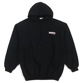 Balenciaga-Balenciaga Cotton Logo Print Pullover Hoodie-Black