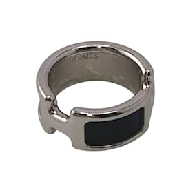 Hermès-Hermes Olympe Band Ring-Black,Silvery