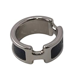 Hermès-Hermes Olympe Band Ring-Black,Silvery