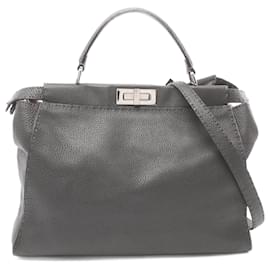 Fendi-Fendi Peekaboo Large Selleria Leather Handbag-Grey