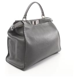Fendi-Fendi Peekaboo Large Selleria Leather Handbag-Grey